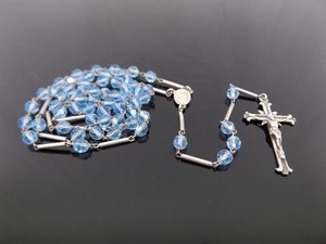 lot 30 image: .925 Sterling Silver Blue Crystal Bead Catholic Rosary