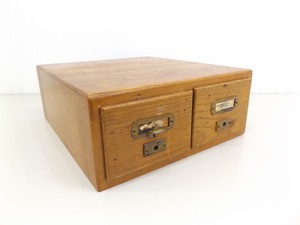 lot 54 image: Vintage Wood 2 Drawer Card Index wBrass Hardware