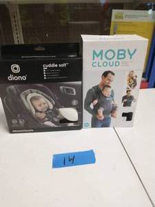 lot 14 image: Moby Wrap Cloud Ultra-Light Hybrid Baby Carrier AND DIONO 2IN 1 HEADSUPPORT