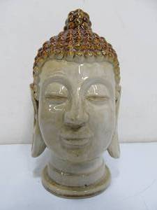 lot 22 image: Glazed Ceramic Pottery Buddha Head Bust Sculpture