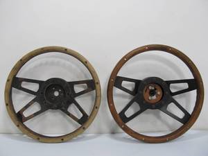 lot 27 image: Pair of Wooden Steering Wheels