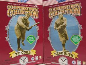 lot 40 image: Large Size Starting Lineup Cooperstown Collection Baseball Figures - Ty Cobb & Babe Ruth