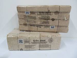 lot 93 image: 2 Large Packs of Brand New GREN HEAT Fire Log Cordwood Alternative