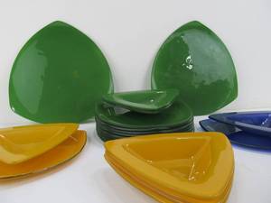 lot 134 image: Large Lot of Hand Signed Colored Glass Dishware