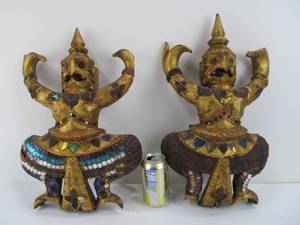 lot 144 image: Large Carved Painted Wood Thai Deity Figures