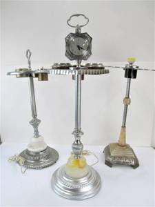 lot 152 image: Lot of 3 Large Vintage Deco Chrome & Onyx Smoking Stands (AS IS)