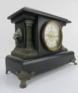lot 157 image: Antique Sessions Mantel Clock wLion Heads