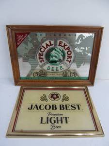 lot 158 image: 2 Vintage Advertising Beer Mirror Signs