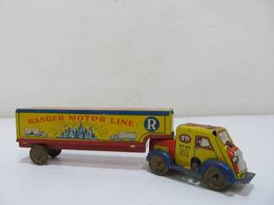 lot 169 image: Small Vintage Tin Litho Ranger Motor Line Toy Truck