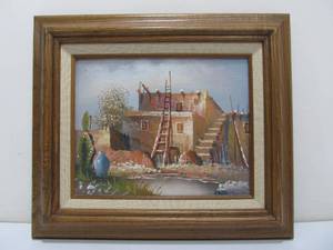 lot 206 image: Framed Signed Oil on Canvas Southwestern Painting - Zeller