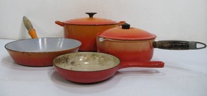 lot 211 image: Lot of Vintage LE CREUSET Cast Iron Enamel Cookware