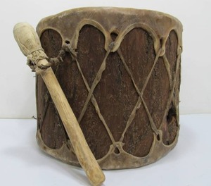 lot 220 image: Larger Vintage Animal Hide Drum