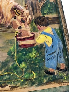 lot 293 image: Framed Vintage 1930s Era Painting on Paper - My Horse