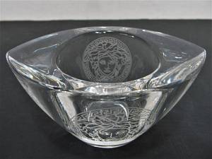 lot 252 image: Signed Rosenthal Heavy Crystal Versace Medusa Votive Candle Holder Bowl
