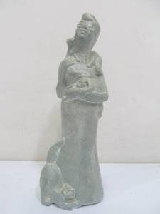 lot 99 image: ISABEL BLOOM CRAZY CAT LADY STATUE W CAT-EYE GLASSES BLUE-GREEN SIGNED