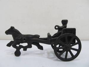 lot 338 image: Vintage Cast Iron Horse Drawn Buggy with Driver