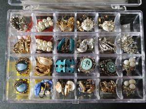 Two-Tiered Jewelry Case with Vintage Earrings