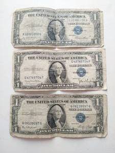 Three Series 1935 One Dollar Silver Certificates