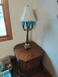 Vintage End Table, Console Table, and Lamp