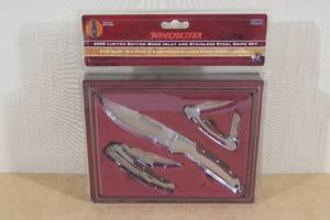 lot 65 image: 2008 Winchester Wood Inlay and Stainless Steel Knife Set