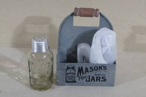 lot 145 image: Mason Jar Salt and Pepper Shaker Set with Carrier