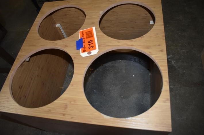 lot 589 image: 20x20x15T Wood Cabinet With (4) 8 Diameter Holes Cut Out