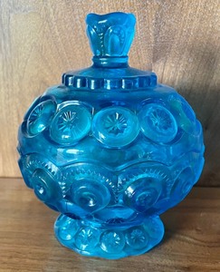 Vintage Lidded Carnival Glass Dish and Vintage Blue Moon & Stars Lidded Dish