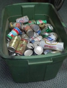 lot 73 image: Tote Of Beer and Pop Cans. Dozens.