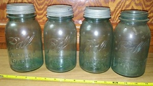 lot 193 image: Ball Jars (4) Vintage, Green, Wide Mouth