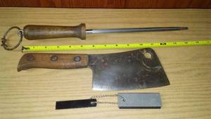 lot 218 image: Cleaver and Honining Rod and Stick