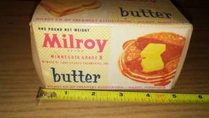 lot 245 image: Milroy Butter-one pound box empty- Land-o-Lakes and CO.OP Creamery Assoc.