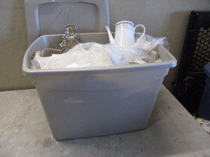 Tote of antique dishes