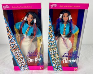 lot 58 image: 4 Mattel Barbies - Native American Collection, 2nd & 3rd Editions in Box & American Stories Collection