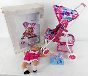 lot 18 image: Lissi Baby Doll and Umbrella Stroller with Accessories, Box