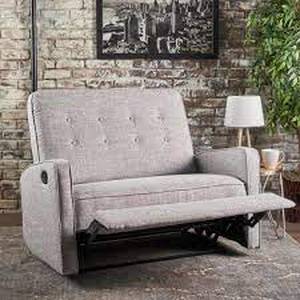 lot 4 image: Calliope 47 in. Light Gray Tweed Button Tufted Polyester 2-Seater Reclining Loveseat with Square Arms
