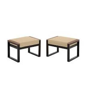 lot 13 image: Hampton Bay West Park Black Aluminum Outdoor Patio Ottoman with Sunbrella Bare Cushion (2-Pack)