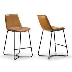 lot 20 image: Amery 25.75 in. Brown Iron Frame Vintage Faux Leather Counter Stool (Set of 2)