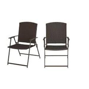 lot 22 image: Mix and Match Folding Wicker Steel Outdoor Patio Dining Chair in Dark Taupe (2-Pack)