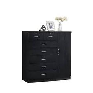 lot 23 image: 7-Drawer Black Chest of Drawers with Door