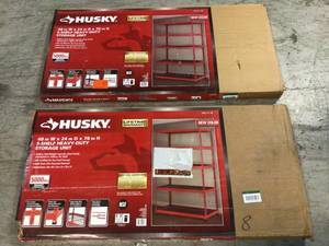 Lot of 2 Red 5-Tier Heavy Duty Steel Garage Storage Shelving (48 in. W x 78 in. H x 24 in. D) by Husky Customer Returns See Pictures