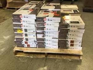 Pallet wth 68 Cases of Chaucer 12 in. Width x 12 in. Length x 0.039 in. Thick Peel and Stick Vinyl Tile (45 sq. ft.  Carton) by TrafficMaster Customer Returns See Pictures