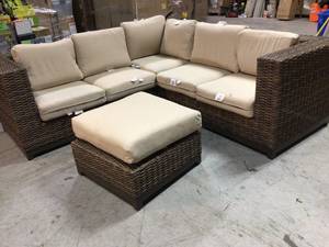 Fernlake 4-Piece Taupe Wicker Outdoor Patio Sectional Sofa with Sunbrella Beige Tan Cushions by Hampton BayCustomer Returns See Pictures