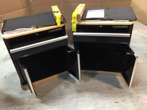 Lot of 2 Ready-to-Assemble 24-Gauge Steel 1-Drawer 2-Door Garage Base Cabinet in Black (28 in. W x 33 in. H x 18 in. D) by Husky Customer Returns See Pictures