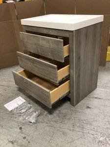 Woodbrook 31 in. W x 19 in. D Bath Vanity in White Washed Oak with Cultured Marble Vanity Top in White with White Sink by Glacier Bay Customer Returns See Pictures
