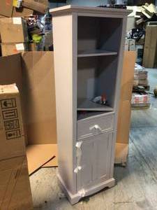 Fremont 20 in. W x 14 in. D x 65 in. H Linen Cabinet in Grey by Home Decorators Collection Customer Returns See Pictures