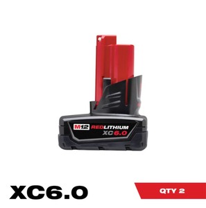 lot 12 image: Milwaukee M12 12V Lithium-Ion XC Extended Capacity Battery Pack 6.0Ah (2-Pack)