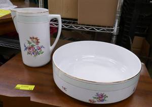 2 pieces of fine china, the large 13 bowl is in great condition, the pitcher unfortunately is cracked