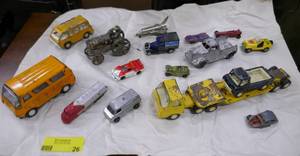 Group of vintage tonka toys, cast iron and more