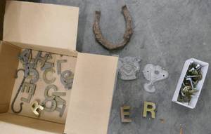 Vintage brass house numbers, and drawer pulls