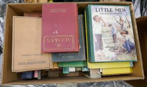 Box of vintage books - Huck Finn, Little Men, Winnie the Pooh old and new, Pinocchio, whole set of Little House on the Prairie, Laura Ingalls Wilder, Peter Pan, Wizard of Oz, Bobbsey Twins